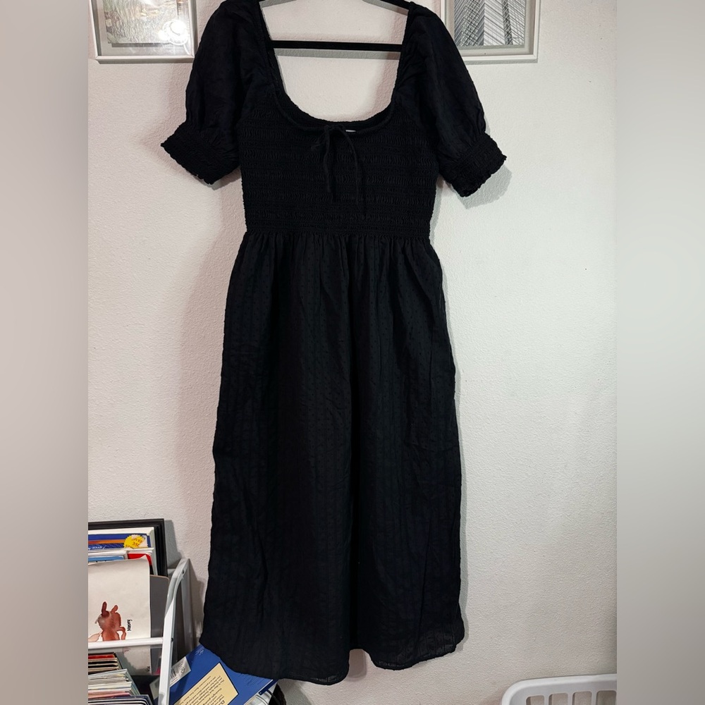 Hill House Home The Madeline Nap Dress Black Linear Swiss Dot cotton midi - Picture 2 of 9